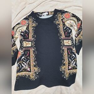 Christopher & Banks Black and Gold Patterned Top XXL